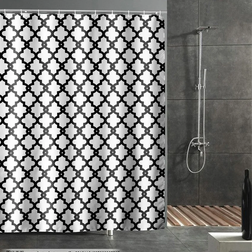 

Black White Geometric Shower Curtains Waterproof Fabric Bath Curtains For Bathroom Bathtub Large Wide Bathing Cover 12 Hooks
