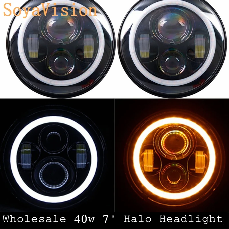 

1set 7 inch Projectors LED Headlight For Jeep Wrangler Patriot Liberty for Harley FJ Cruiser Land Rover Defender With Halo Ring