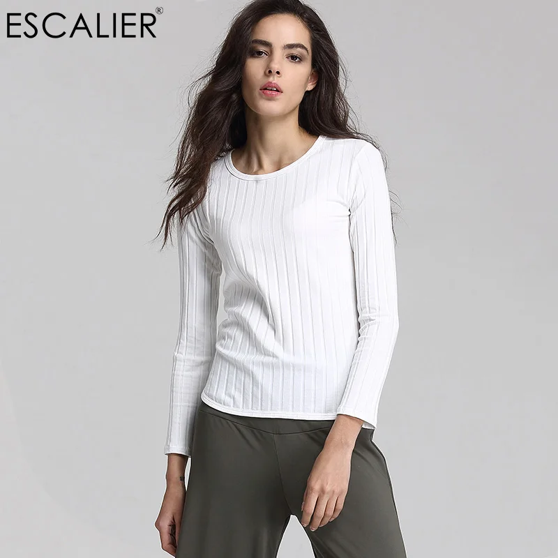 

ESCALIER Fashion 2017 Women Autumn T-shirts Elastic Slim Warm Tight Bottoming tops tee Women Elegant Knitted Pullover