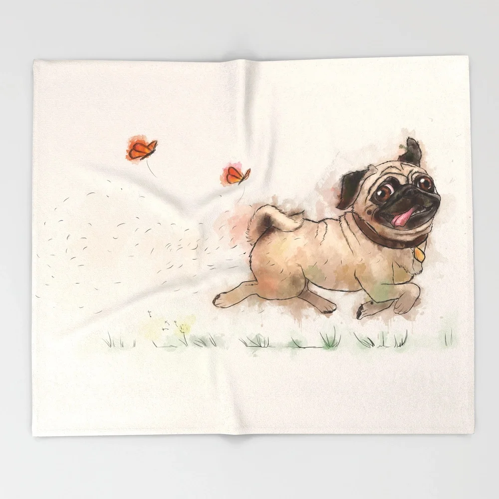 

The Furminator pug watercolor like art Throw Blanket Bedspread Design Soft Fleece Throw Blanket Air/Sofa/Bedding Soft Winte