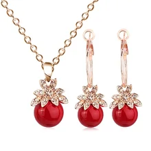 Мода невесты элегантный красный жемчуг кристалл ожерелье «солнце» Большое Ухо Кольцо Серьги Ювелирные изделия Набор для Романтическая свадьба Bijoux