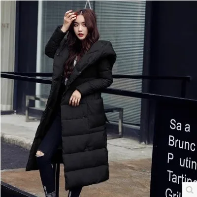 Однотонная парка с капюшоном размера плюс, зимняя куртка в стиле милитари, женское длинное стеганое пальто, пуховая хлопковая теплая верхняя одежда C297 - Цвет: black