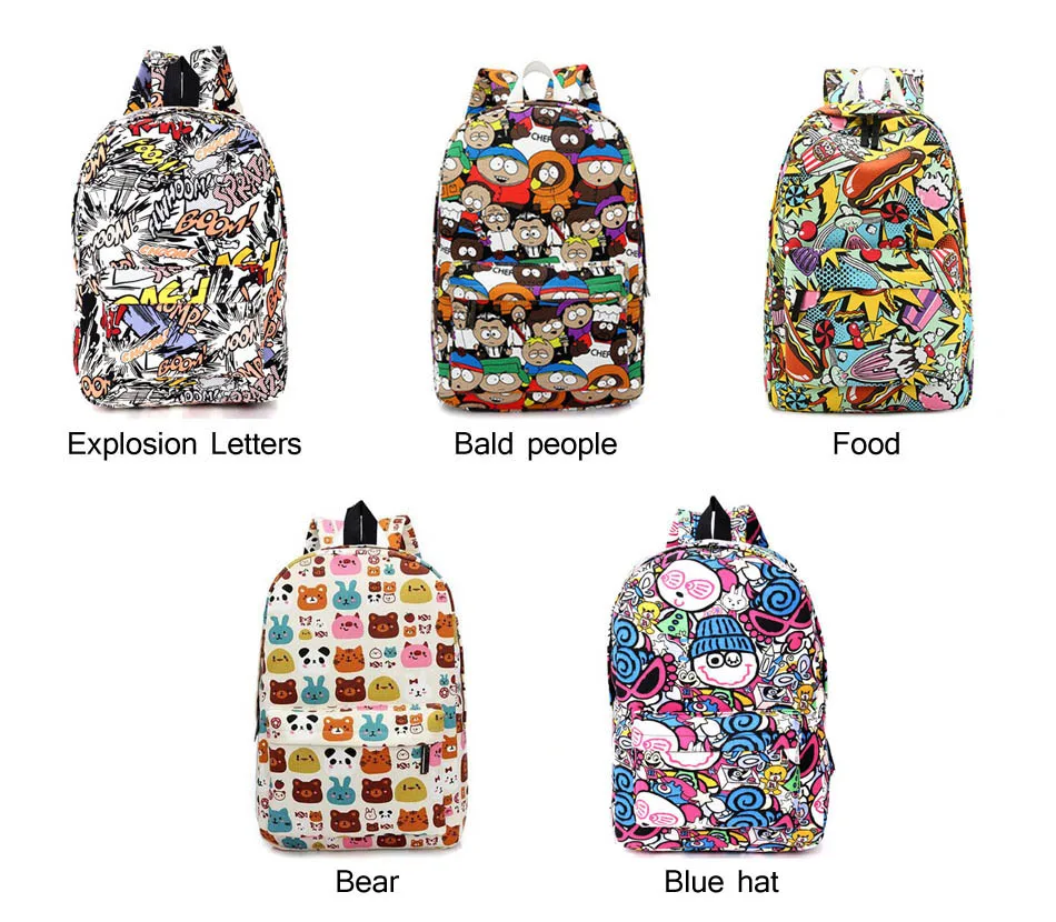 ATTRA-YO парусиновый рюкзак с граффити, школьная сумка для студентов, рюкзаки для мальчиков и девочек-подростков, мультяшный рюкзак, уличный Escolar CD7069/d