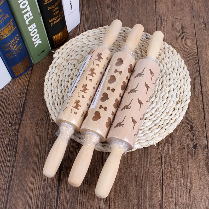Christmas Snowflake Dog Cat Wooden Rolling Pin Embossing Baking Cookies Noodle Biscuit Fondant Cake Dough Patterned Roller L1029 | Дом и сад