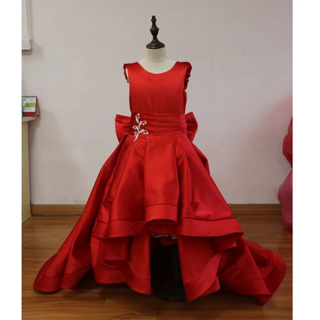Burgundy High Low Flower Dresses With Bows Scoop Beading Burgundy High Low Flower Dresses With Bows Scoop Beading Taffeta Birthday Party Kids Communion