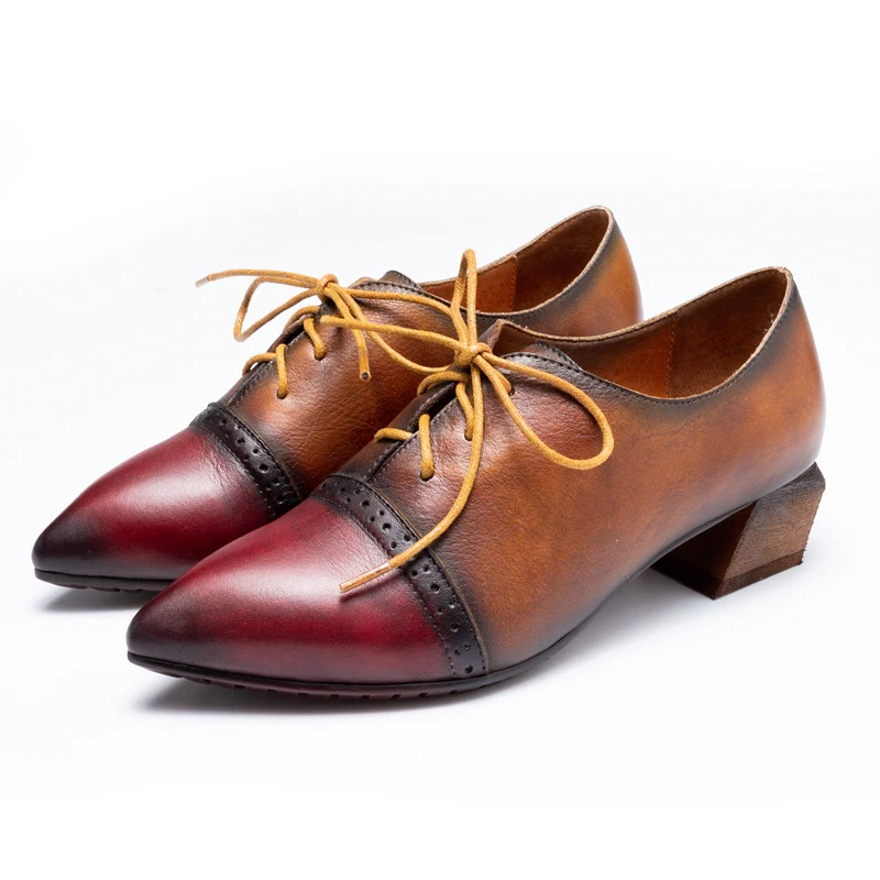 

Women's Original Retro Leather Broch Pointed Toe Shoes 2019 Leather Low Sneakers Stitched Western Denim Ties