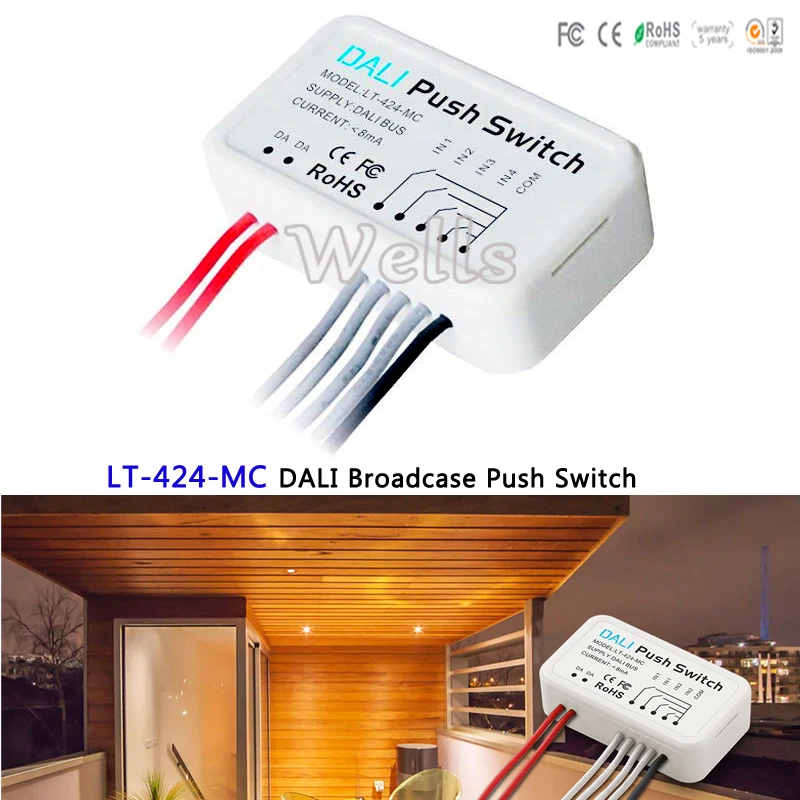 

424-MC;PC Plastic Shell DALI Broadcase Push Switch;Powered by DALI Bus 0-15 Group Mode Small Size Max 8mA (static)