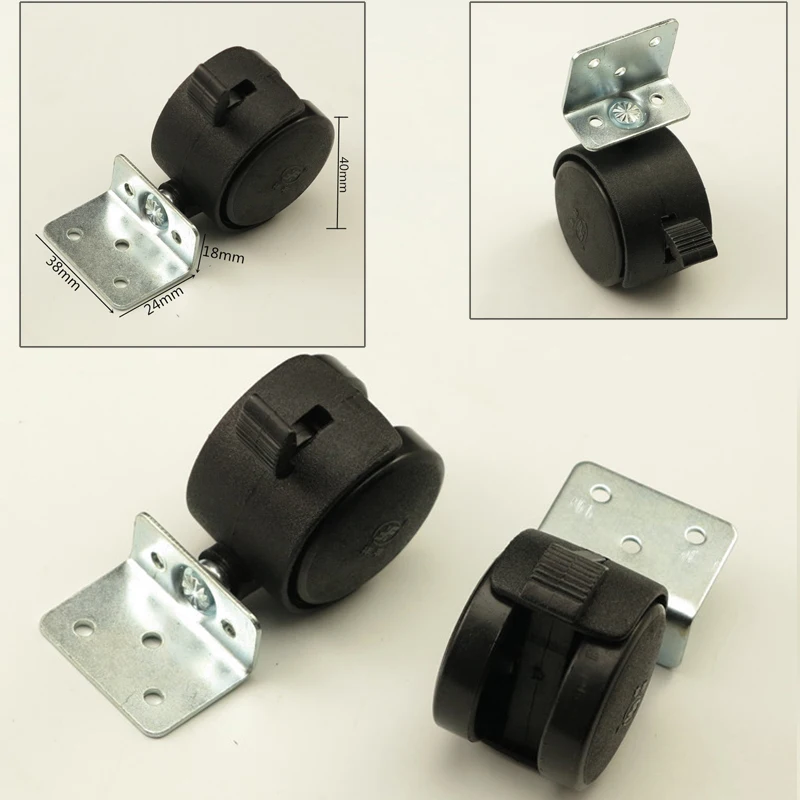 4PCS Black Plastic 1.5'' Corner Brackets Swivel Casters Office Furniture Chair Universal PP