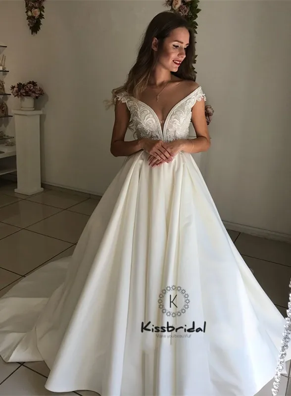 Женское атласное свадебное платье abiti da sposa элегантное с v образным вырезом и