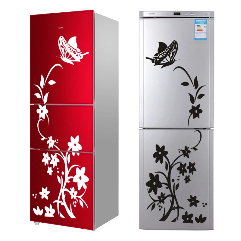 Самоклеющиеся наклейки на холодильник с бабочками и цветами, настенные наклейки для спальни, художественный декор, 3D наклейки на стены, Наклейки на стены