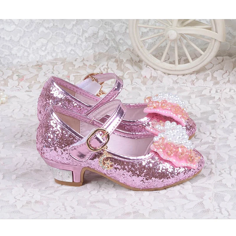 JUSTSL/ г. новые модные туфли для девочек с жемчугом, корейские вечерние сандалии принцессы высокого качества для девочек детская обувь на высоком каблуке