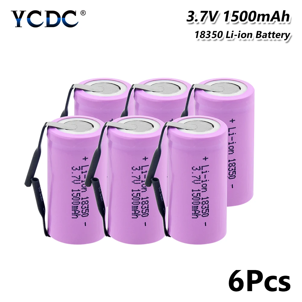 6 PCS 3,7 V 1500mAh перезаряжаемая 18350 литий-ионная батарея с высоким потоком 10А литиевая батарея для аккумуляторов+ Сделай Сам никелевый фонарь для Vape - Цвет: 6 PCS
