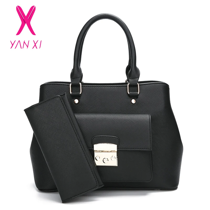 

YANXI New PU Leather Women Handbags 2 Pcs Large Women Shoulder Bags Small Purse Clutch Famous Brand Women Bags Sac A Main De
