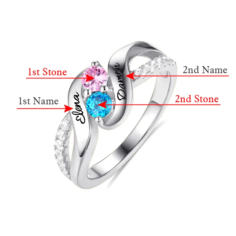 Горячая Распродажа, 925 пробы, серебро, персонализированные камни по месяцу рождения, обручальные кольца, кольцо для нее с гравировкой имени, кольцо для любимой, подарок - Цвет основного камня: Silver color