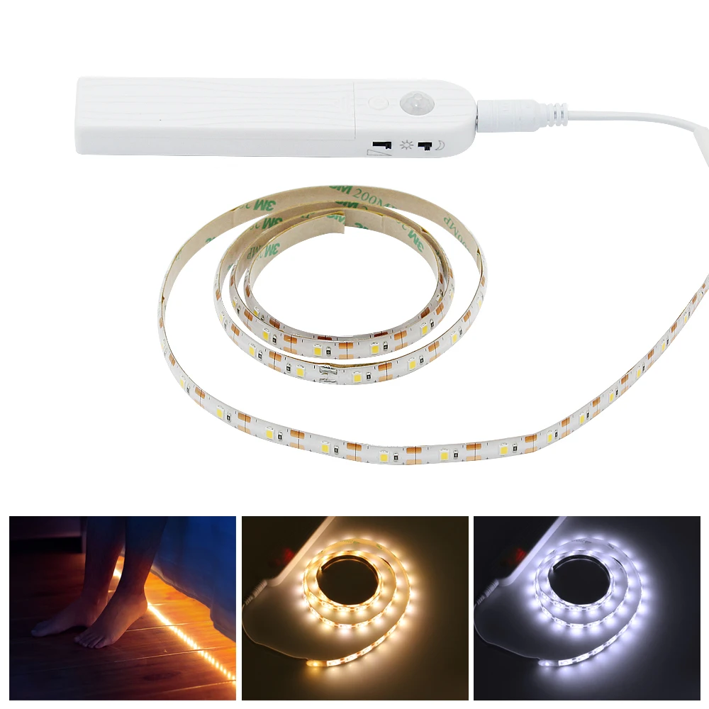 

1M 2M 3M Wireless Motion Sensor LED Strip Night light Under Bed lamp Battery Powered For Closet Wardrobe Cabinet Stairs Hallway