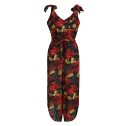 2019 New V-Neck Jumpsuit Ladies Backless Sleeveless jumpsuit with Belt Sleeveless Printed Shoulder Bandage Waistband 2019 New V-Neck Jumpsuit Ladies Backless Sleeveless jumpsuit with Belt Sleeveless Printed Shoulder Bandage Waistband