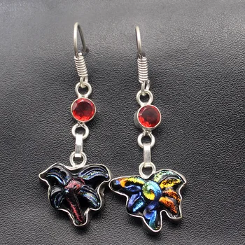 

Exotic Fantasy Dichroic Glass RedGarnet 925 Sterling Silver Women Dangle Earrings 2 1/8 Inch AK18