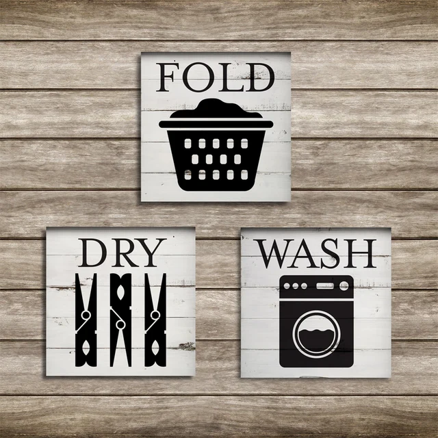 Framed Laundry Room Wash Fold Dry Canvas Paintings Wall Art Prints