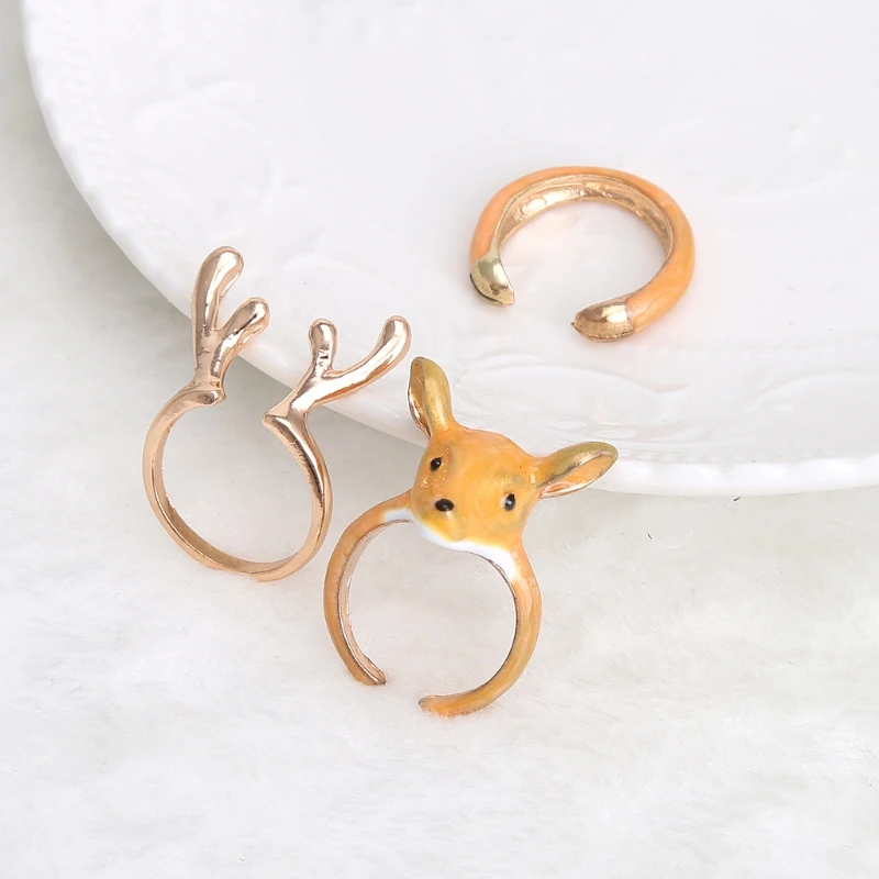 3 шт стек эмаль белка Лось Лебедь животное кольцо для женщин Открытый манжеты кольца набор ювелирных изделий