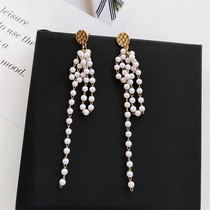 Простые и элегантные благородные Джокер длинные кисточки круглый жемчужные серьги Модные женские серьги ювелирные изделия аксессуары серьги