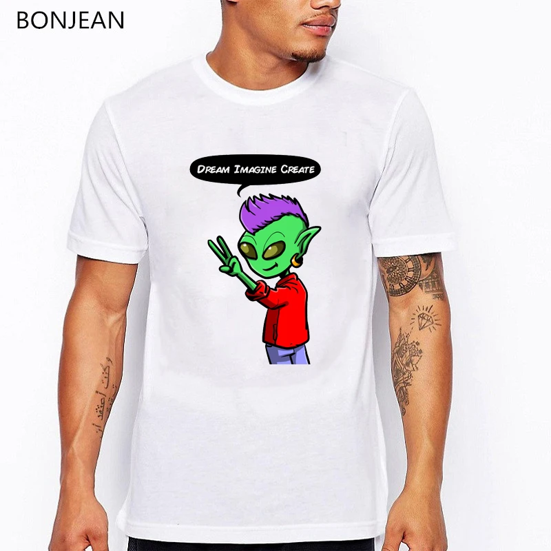 

2019 summer shirt men fashion rainbow alien print white t shirt mens tshirts summer top clothes tee shirt homme cool streetwear