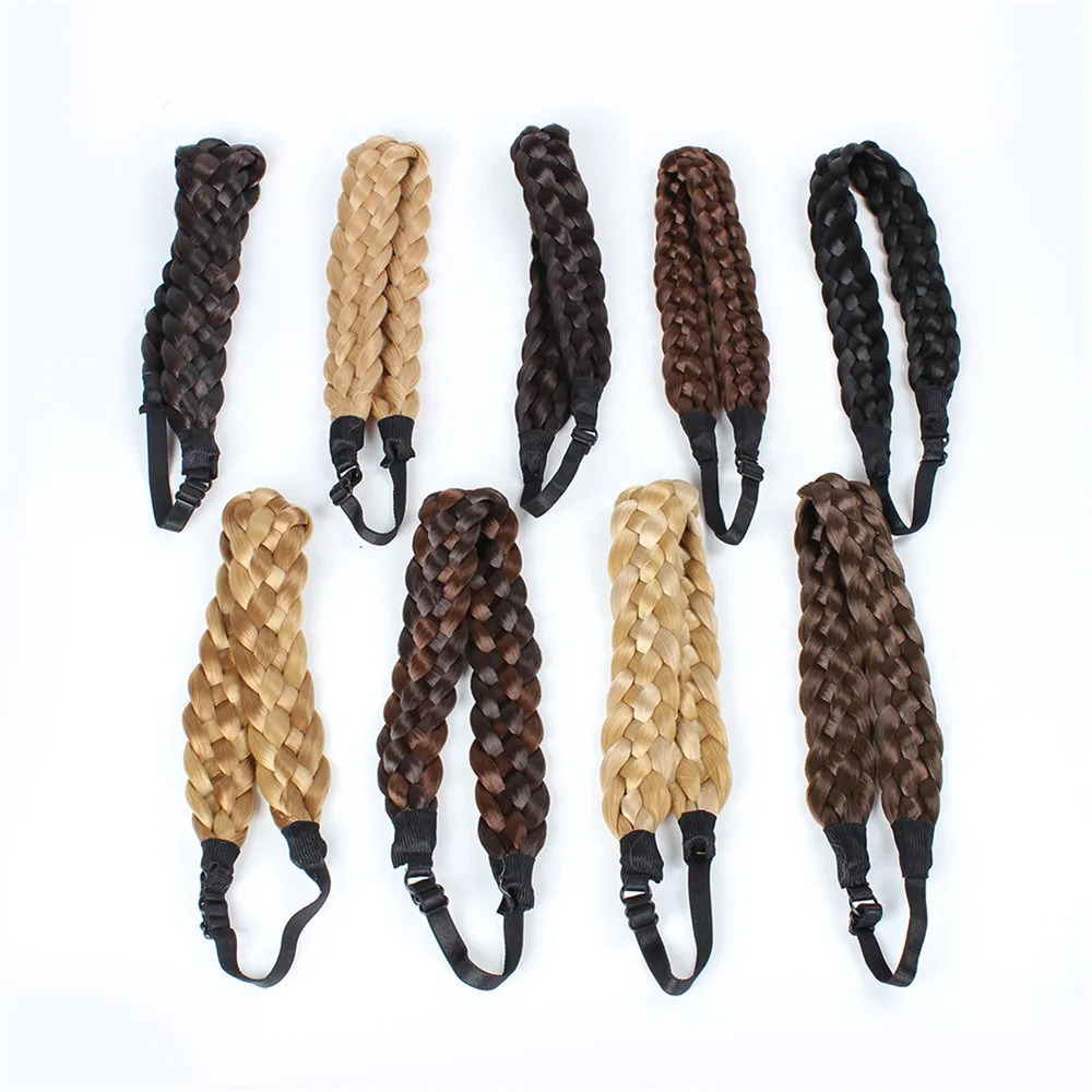 Synthetic Hair Plaited Plait Elastic Headband Hairband Blonde Braided Band Hair Accessories 8 Colors 36*3CM WA140G