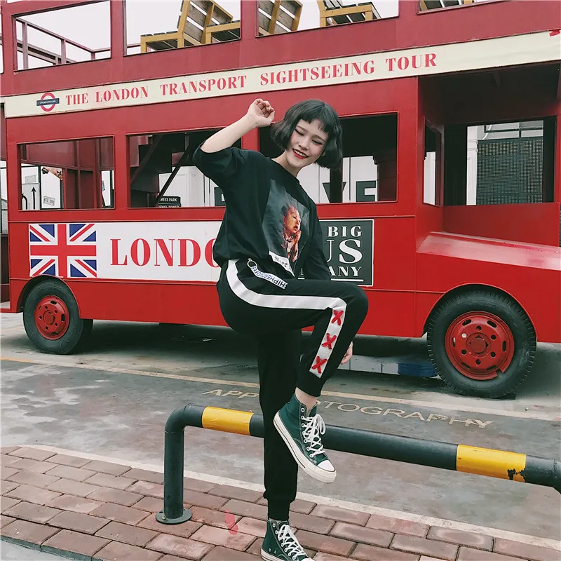 Spring And Autumn Korean Ulzzang Black Pants Personality Loose Bandage Design Harem Pants Fashion Harajuku Casual Pants For Girl7