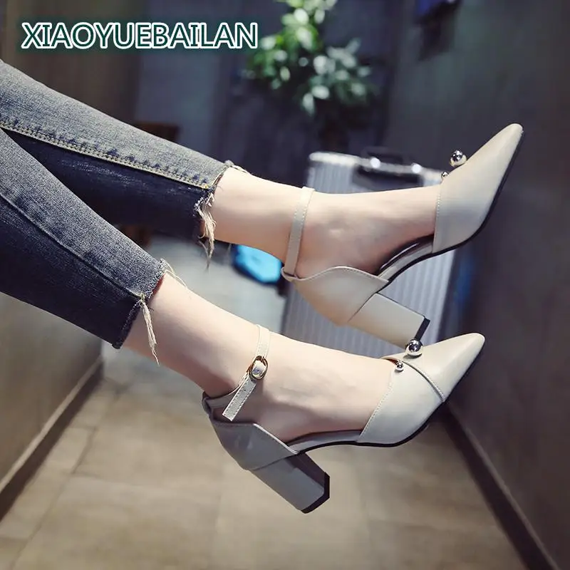 

Baotou 2017 New Female Summer Sandals With Coarse Pointed High-heeled A Lady Fashion Shoes All-match