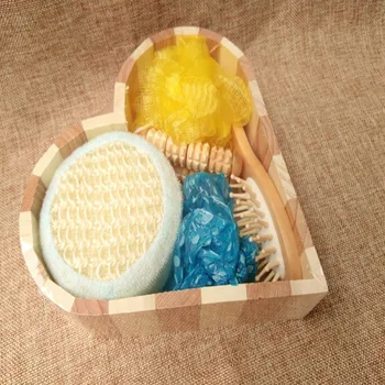 

Two Colour Natural Wood Heart Shape Shower Set Travel Beach Shower Set Spa Shower Set Massage Bath Set