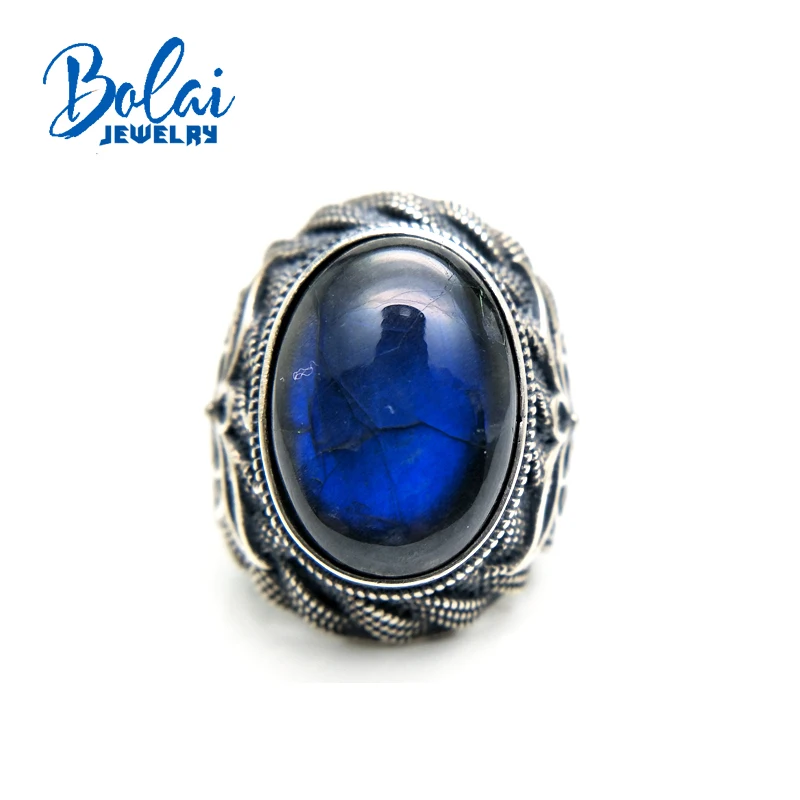 Bolaijewelry Настоящее стерлингового серебра 925 натуральный Лабрадорит oval13 * мм 18