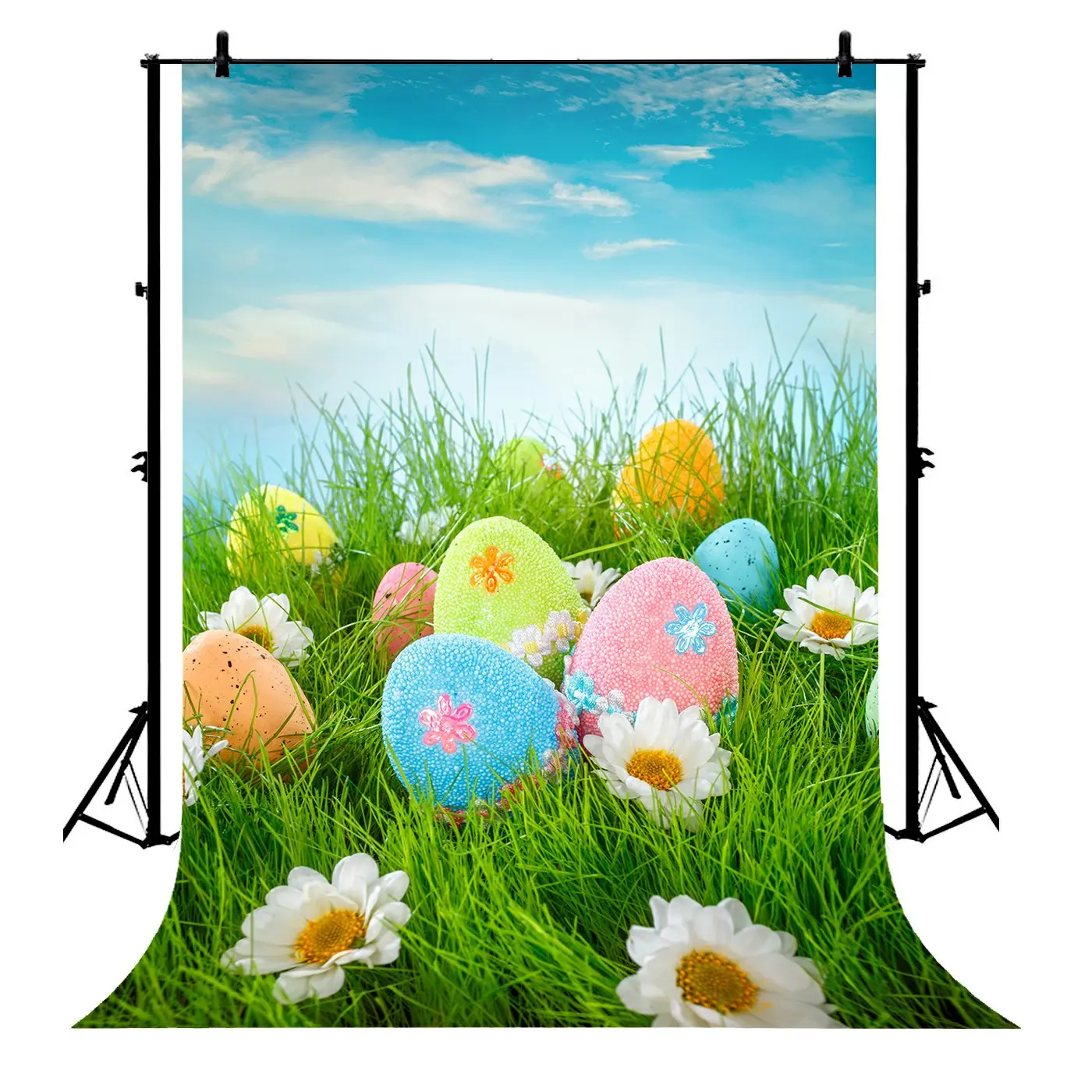 

5x7ft Spring Bright Colorful Eggs Blue Sky Cloud Polyester Photo Background Portrait Backdrop