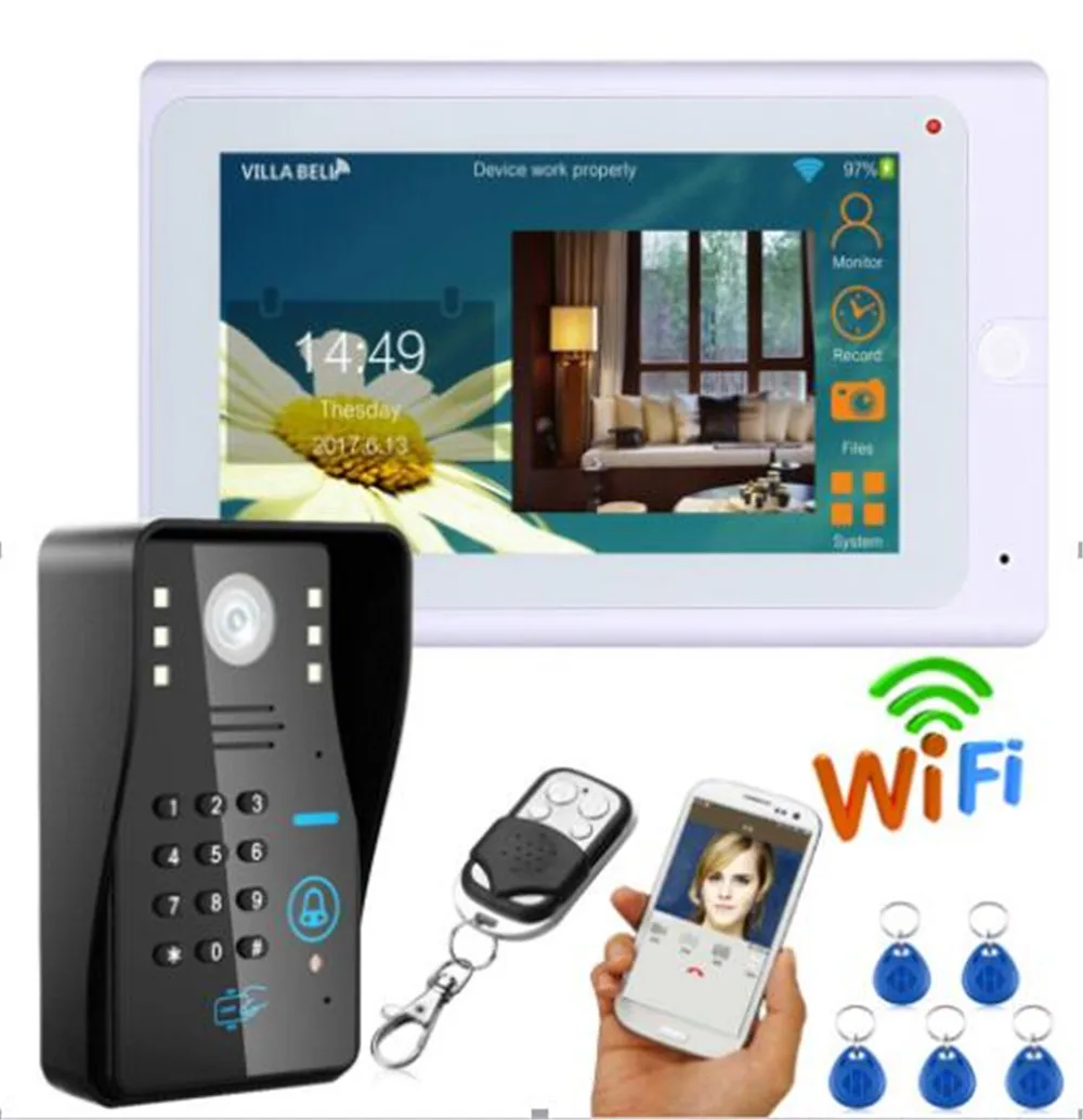 7 Inch Touch Screen WIFI Video Door Phone Password/ID Card/Remote Control Open Lock Access System | Безопасность и защита