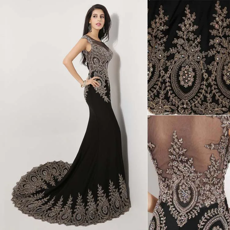 

legant Beaded Long Black Mermaid Formal Evening Dress Fashionable Sexy Appliques Prom gown 2018 Mother of the Bride Dresses