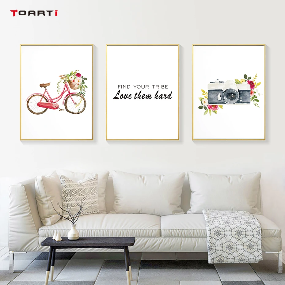 Bicycle Camera With Flowers Prints Posters Colorful Canvas Painting On The Wall For Living Room Home Decor Modern Quote Artwork  (3)