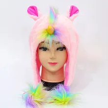 Зимняя Новинка, теплая шапка в виде животного, единорог, милая шапка из мультфильма из мягкого плюша, шапка с капюшоном, шапочки, наушники с коротким шарфом, перчатки для женщин/мужчин/детей