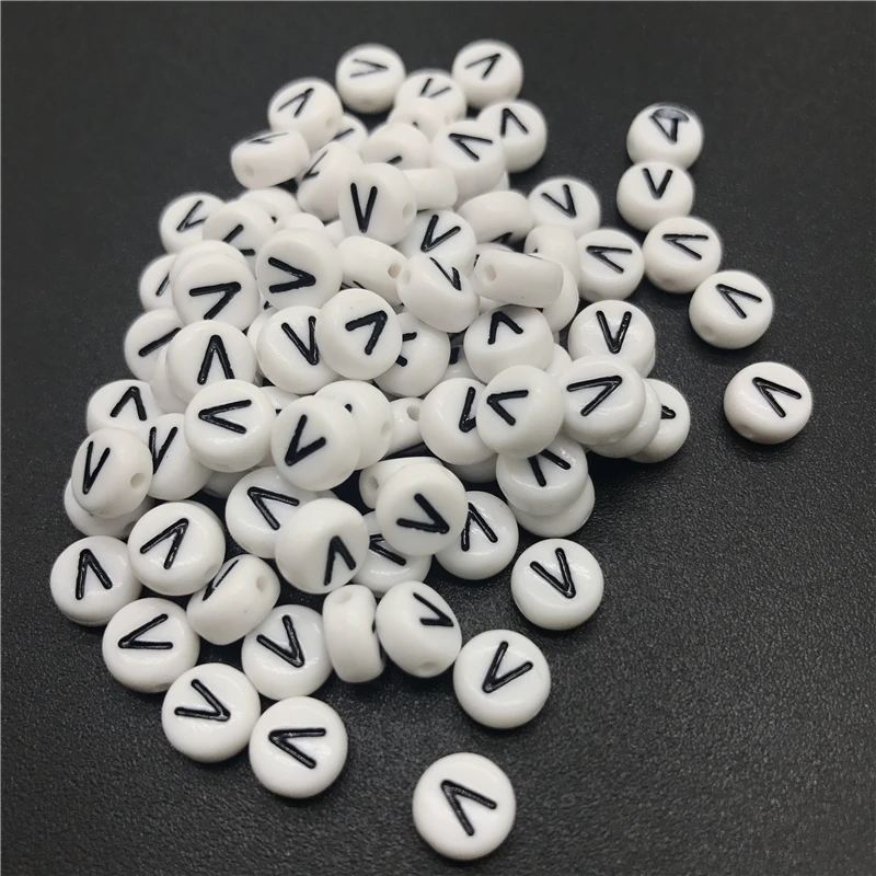 

100pcs 7mm Letter V Acrylic Spaced Beads Letter Beads Oval Alphabet Beads For Jewelry Making DIY Bracelet Necklace