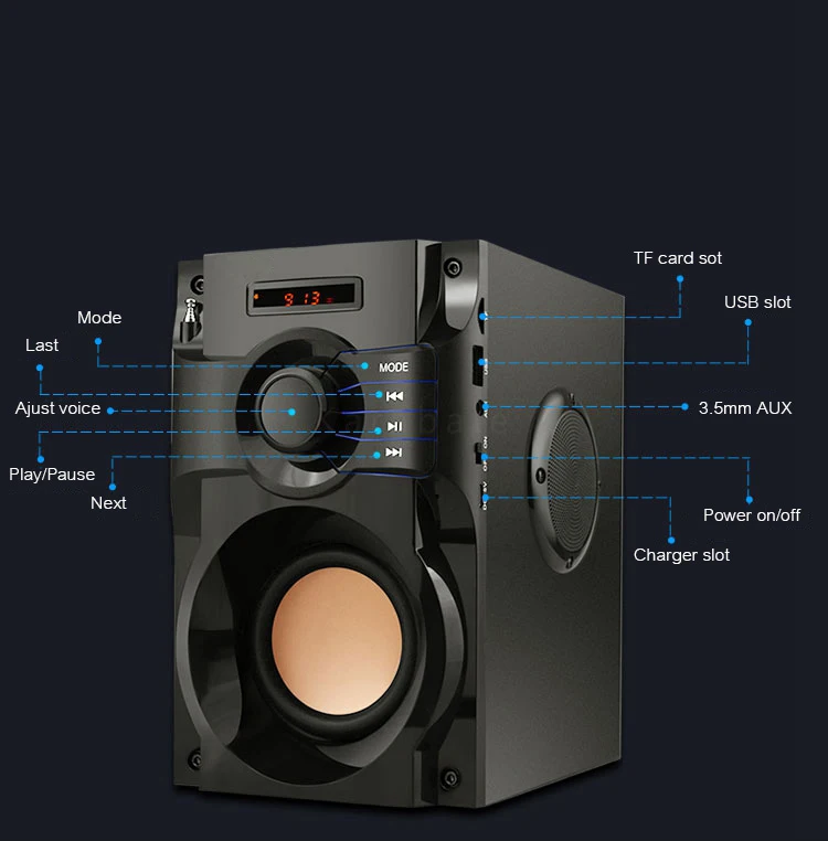 A100 Wireless Bluetooth Portable Music Speaker Player Subwoofer Stereo Surround FM TF AUX USB Remote Control