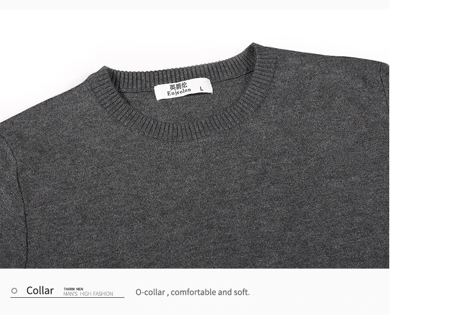 Enjeolon бренд весна вязаные пуловеры, свитера для мужчин плюс размеры 3XL хлопок с круглым вырезом черный Однотонный свитер, человек