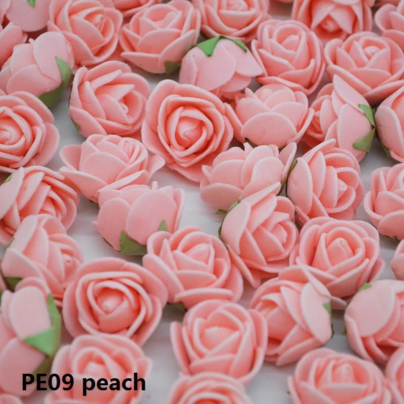 100 шт диаметр 2 см Цветок голова многоцветный ПЭ пена Роза мини искусственные шелковые цветы для свадебного украшения венки - Цвет: PE09 Peach