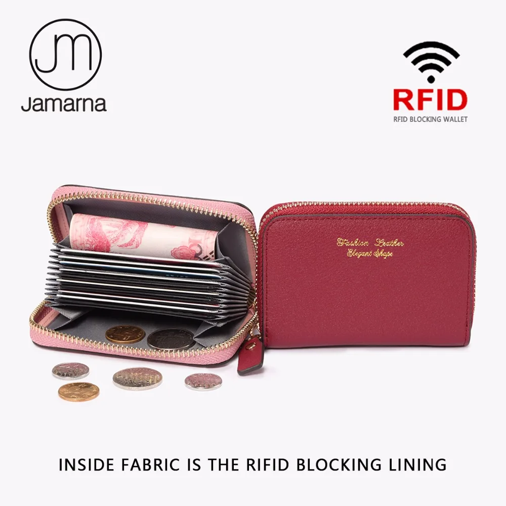 

Jamarna RFID Card Holder Genuine Leather Blocking Bifold Business Credit Card Holder Women Mini Coin Purse Small Thin Purse New