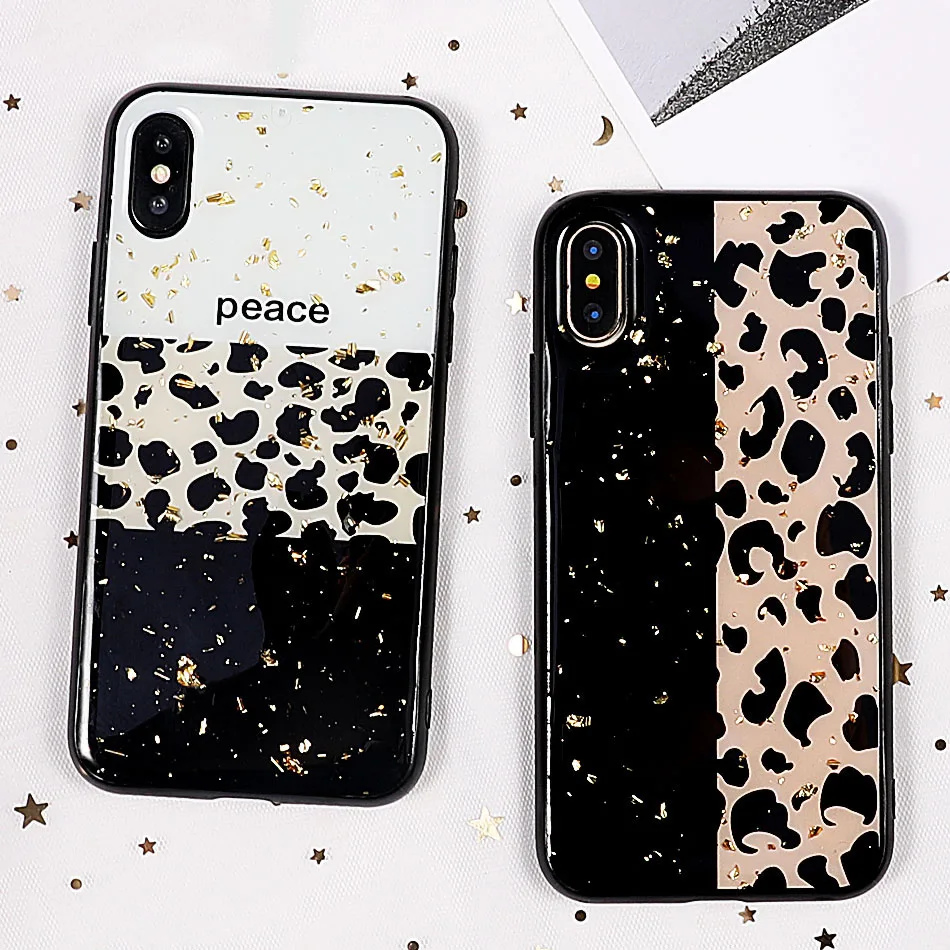 Чехол для телефона с леопардовым принтом iPhone XS Max XR X 6 6S 7 8 Plus золотой порошок