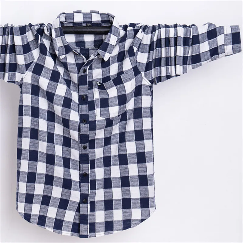 

Plus Size 3XL 4XL 5XL 6XL 7XL Men Long Sleeve Quality Cotton Plaid Shirts Men New Style 48