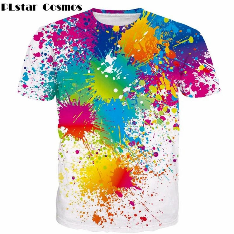 PLstar Cosmos Paint Splatter Print t shirts Men Women Hipster Rainbow ...