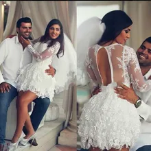 Latest Design Plus Size Short Wedding Dress 2017 Long Sleeve Sexy Sheer Bridal Gowns Mini Lace Tiered Custom Made Appliques