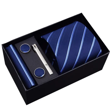 

2019 Fashion 8cm Wide Tie Sets Black/blue/red Men's Neck Tie Hankerchiefs Cufflinks 24 colours Box gift polyester silk handmade