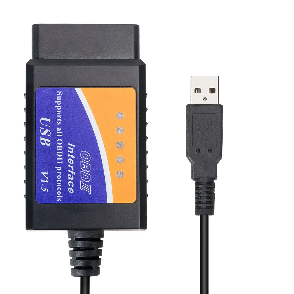 10 шт./лот ELM327 OBD2 USB V1.5 OBD2 Авто диагностический сканер штрих-кода работа, украшенное мозаикой из драгоценных камней, 12v Бензин/Бензин Автомобильный USB ELM 327 OBD 2 V1.5