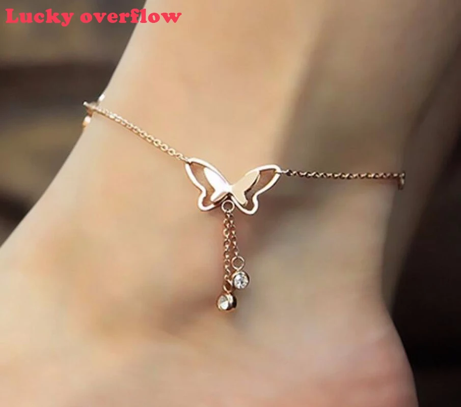 

Butterfly Pendant Anklets Foot Chain Summer Yoga Beach Leg Bracelet Handmade Anklet Rose Gold Silver Color Jewelry CE0799/5