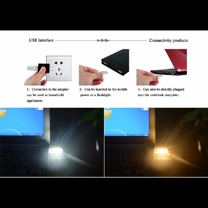 1 шт. портативный мини USB ночник 3 светодиода белый/теплый белый лампа для чтения DC