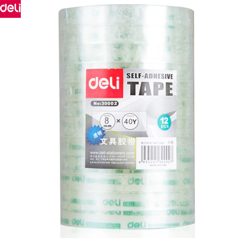 

Deli Office Adhesive Tape 12 Rolls 8mm *40m(WxL) Transparent Clear Washi Type Strong Stickey Stationery Office School Supplies