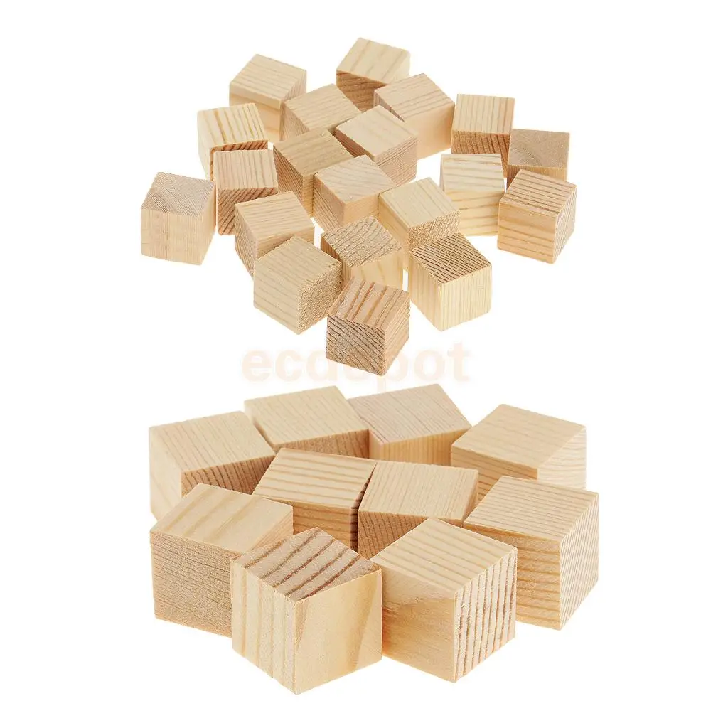 MagiDeal 30 Pieces Blank Natural Unfinished Wood Cube Blocks Wooden Pieces for Model Making Wood Craft Woodworking 15mm 20mm